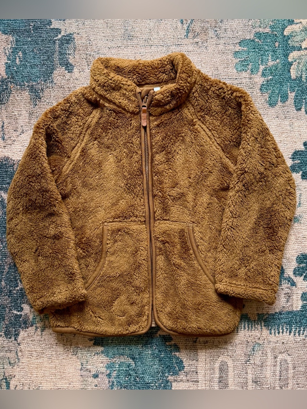 H&M Teddy Fleece Collared Zip Up Jacket in Brown - 3T
